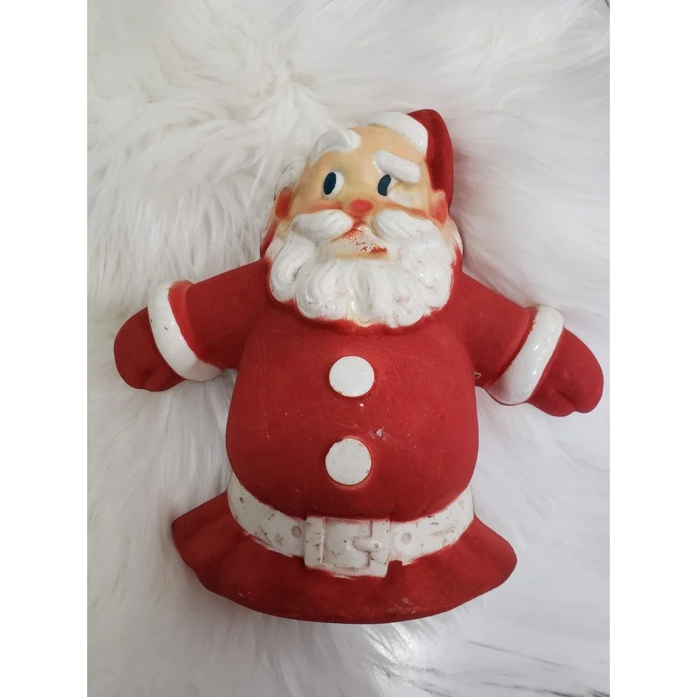 Vintage GLO LITE Flocked Santa Christmas Tree Topper Wall Decor 1940s